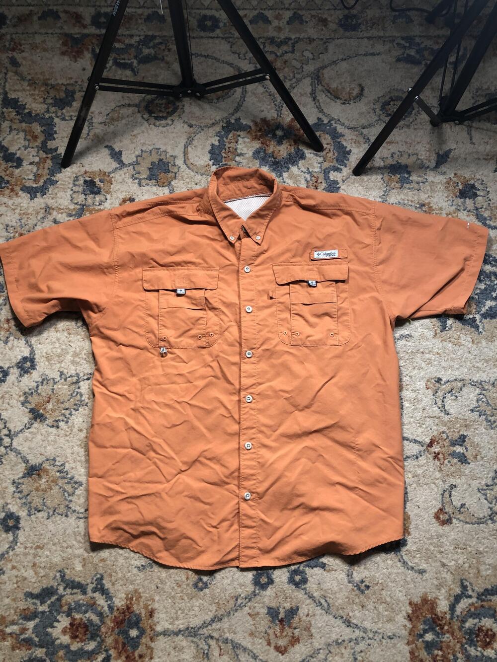 Columbia PFG Shirt Mens Large Short Sleeve Fishing Vented Outdoor Button Up